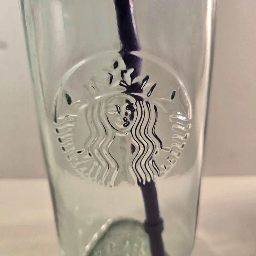 Starbucks 2025 Recycled Triangle Glass Purple Lid 16oz Cold Cup Tumbler